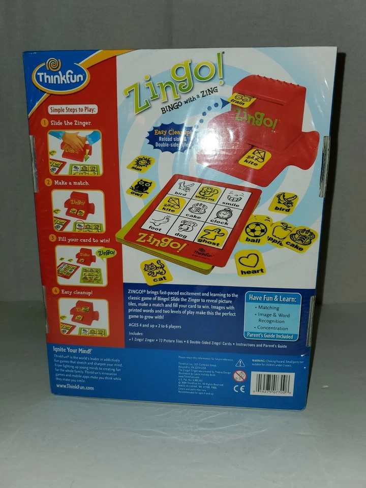 ThinkFun Zingo! NEW IN BOX Bingo with a Zing Game - Ages 4+ New Box Sealed - Image 2 of 4