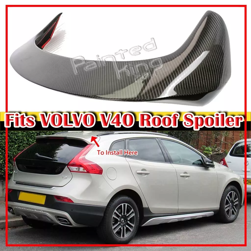 2014-2019 Fit For Volvo V40 5D DTO Style Rear Roof Spoiler Wing Carbon  Fiber