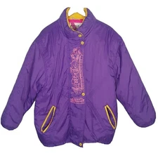 Gitano Winter Coat Women L XL Insulated Purple Yellow Pink Retro Vintage 80s 90s