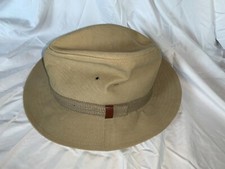 NICE VTG 1940  s Stetson Large Beige/Tan Fedora Formable / Stiff Canvas Tweed