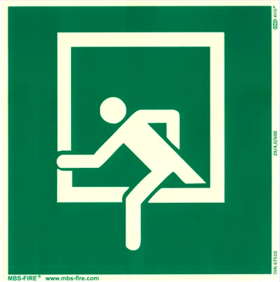 MBS FIRE Fluchtfenster Rettungsfenster Notausstieg Aufkleber nachleuchtend 20x20cm