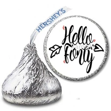 40th Birthday Party Favors Hershey Kiss Labels Hello Forty Arrow Candy Wrappers