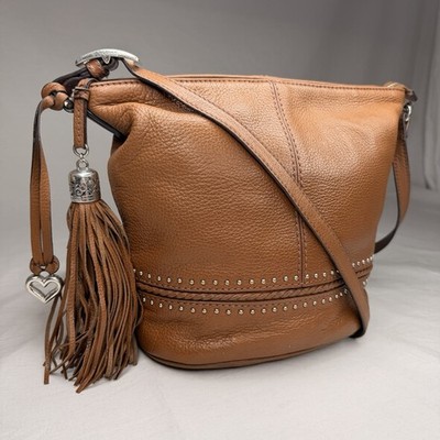 Brighton Baby Jake Bucket Lipstick Bag Tan Caramel Leather Studded Hobo
