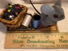 Vintage Pin Cushion Figurine Mouse on Trap with Basket for Pins Flocked Mouse — photo 6