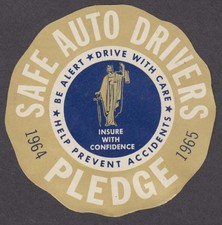 Pegatina de ventana United Equitable Insurance Safe Auto Driver's Pledge 1964-5