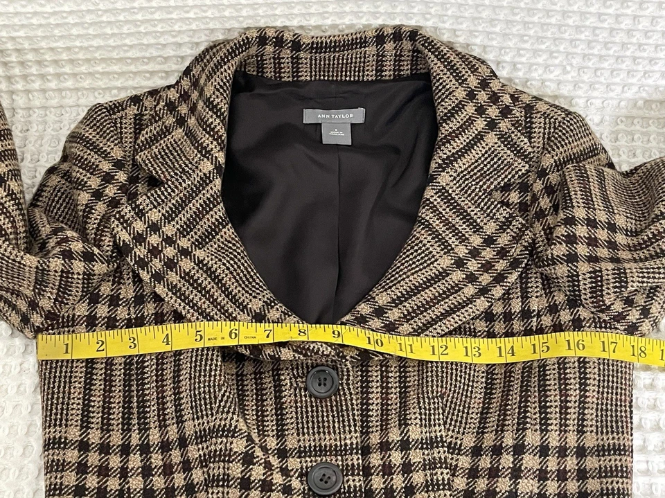 Chaqueta Ann Taylor Mujer Talla 6 Marrón Chaquetón Tweed Blazer Oficina Carrera Foto 4 de 4