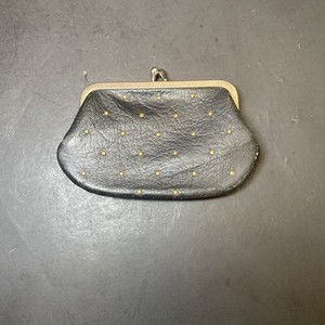 Vintage Black Pebble Coin Purse Kiss Lock Wallet Gold Tone Hardware Leather 1960