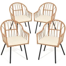 4 pieces rattan wicker dinning chairs, outdoor indoor patio furniture 