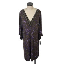 NEW MICHAEL Michael Kors Studded V Neck Tunic Dress XL Brown Purple Paisley NWT