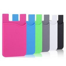 Adhesive Phone Wallet, 6 Pack Silicone Black,White,Gray,Blue,Green,Rose