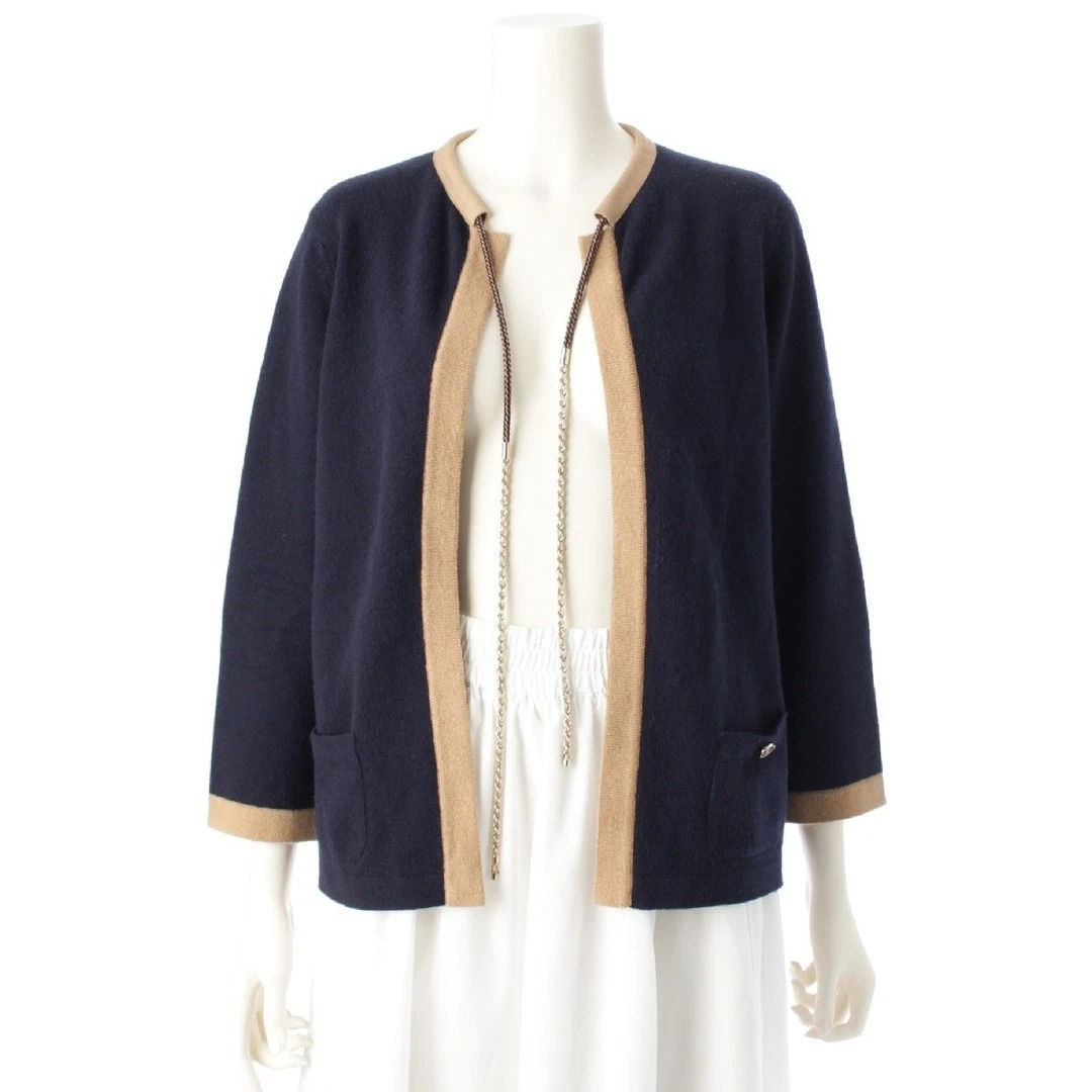 Chanel Cashmere Bottoni Catena Coulisse Cardigan Bordo Giacca Top P40668 Navy 40 Us