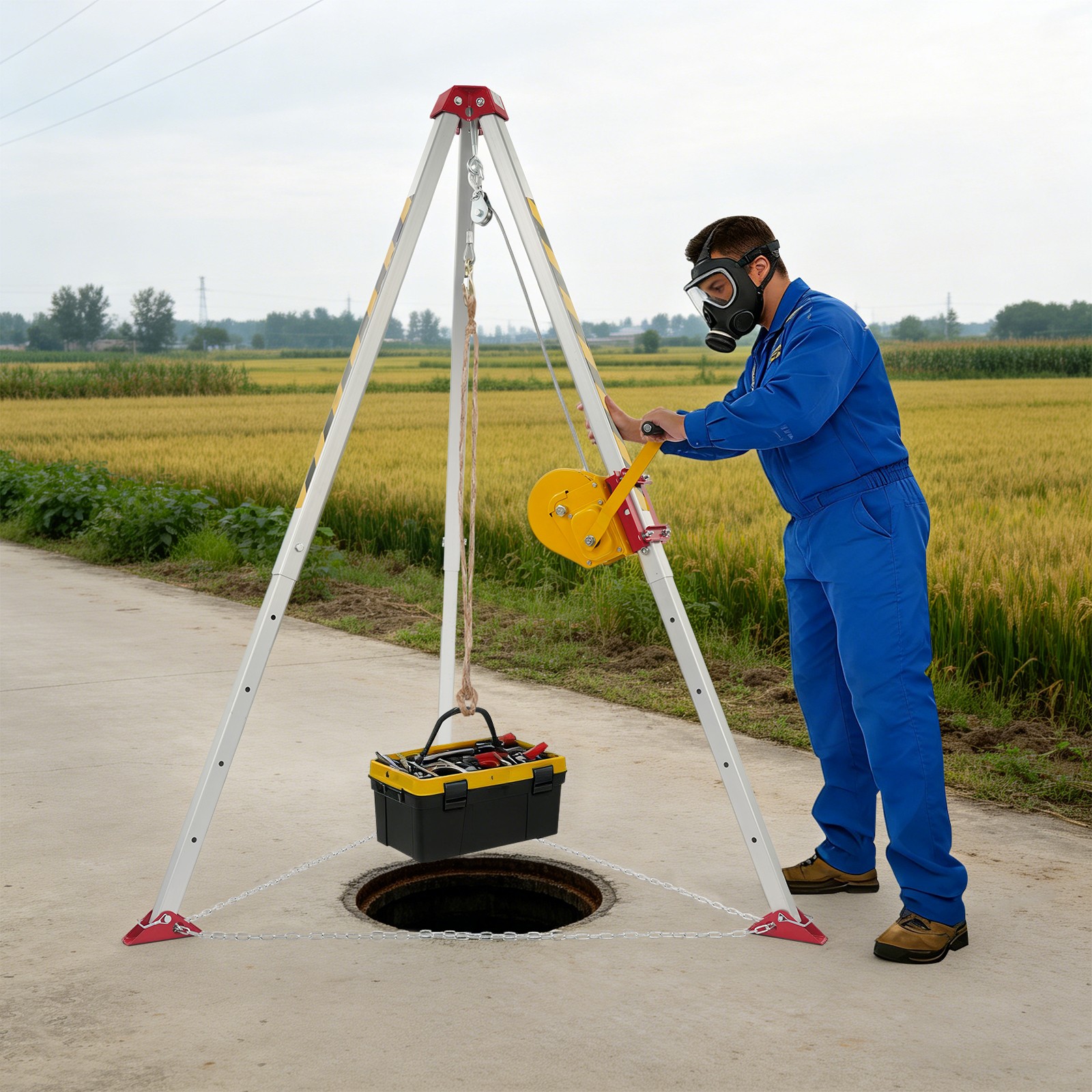Confined Space Tripod Kit Heavy Duty Rescue Tripod Kit 20m/65.62ft Length Green