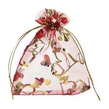 100 Pcs Organza Bag 4"x6" Sheer Heart Mesh Bags Drawstring Red-Gold