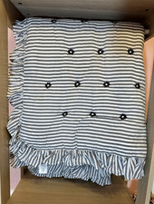 Pottery Barn Kids Emily  Merritt Crib Quilt Striped Ruffled Gray/White Cotton