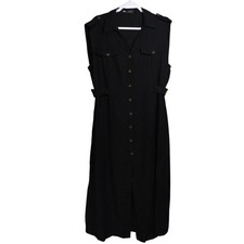 Zara Black Viscose Blend Fitted Buttoned Midi Shirt Dress Neutral Simple Size XL