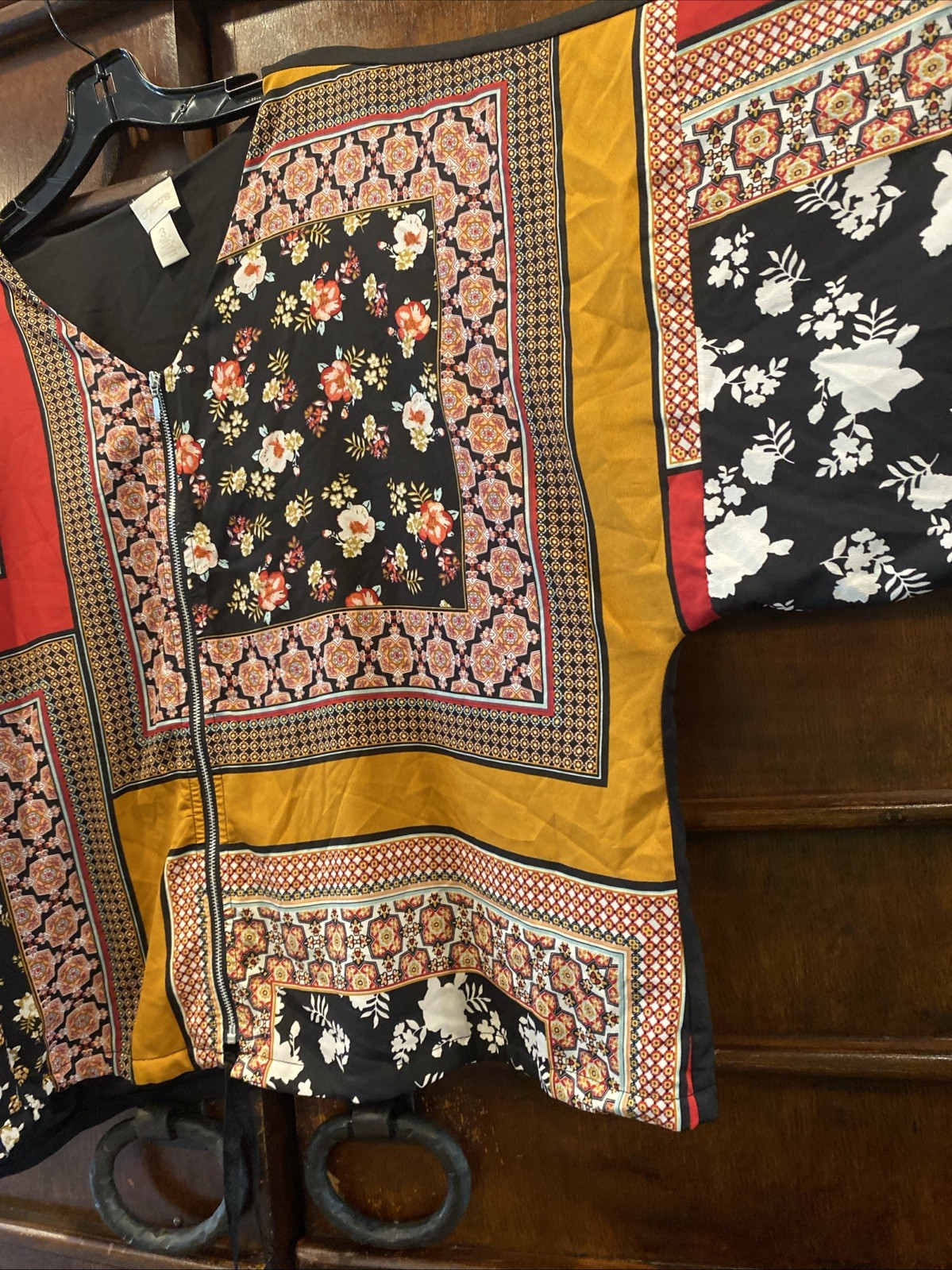 Chico’s Size3 Bohemian Patchwork Zip Front Top Ti… - image 5