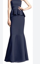 White by Vera Wang Size 2 Navy Blue Strapless Peplum Full Length Formal Gown