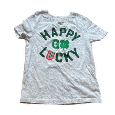Old Navy Graphic Tee Kids Gray Happy Go Lucky St Patricks Day SIZE 5T