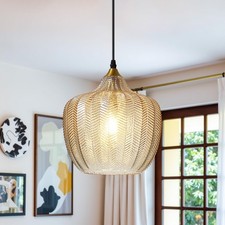 Amber Glass Pendant Lights Kitchen Island Gold Hanging Ceiling Light 9.45"