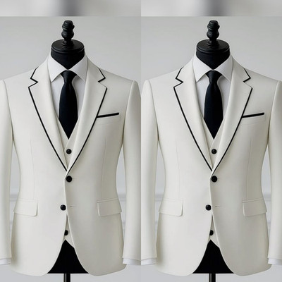 Wedding White Men Suits Notch Lapel Groomman 3Pcs Regular Fit Jacket Tuxedo