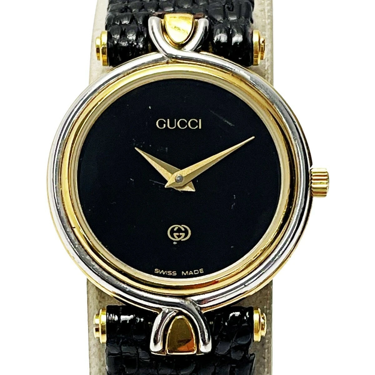 Orologio Donna Gucci Quarzo 4500L Pelle Oro Acciaio Inox Quadrante Nero