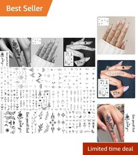 Stylish Black Temporary Tattoos - 18 Sheets of Waterproof Body Art for Festivals