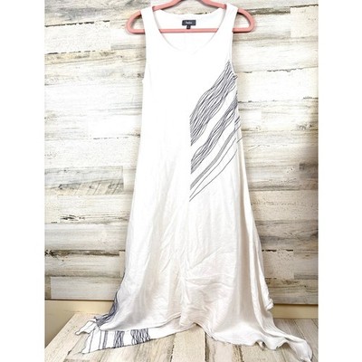Neiman Marcus White Black Linen Blend Maxi Dress Womens M Sleeveless Chic