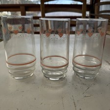 Vtg Corning Corelle Forever Yours Glass Tumbler 16 Oz Pink Hearts Set Of 3