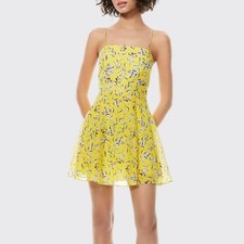  Alice + Olivia Glinda Yellow Floral Cotton Silk Mini Dress US 2
