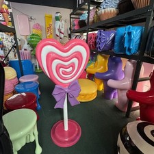 Pink Lollipop Heart Over Sized Resin Statue Candyland Wonka Theme Display Prop