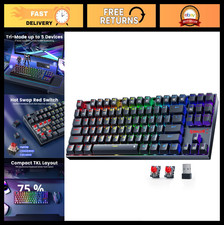 Wireless Mechanical Gaming Keyboard, Tri-Mode BT/2.4GHz, 87 Keys TKL, RGB Backli