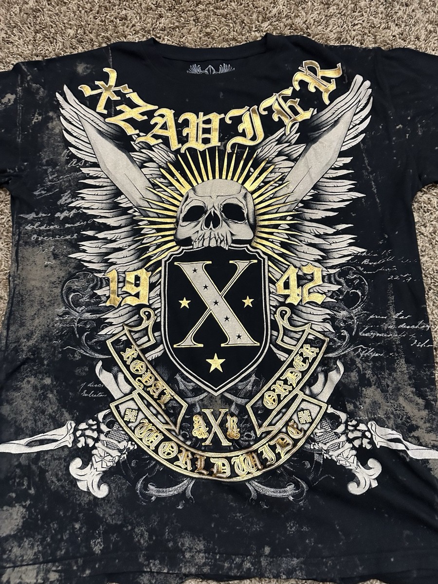 ♡ Vintage Y2K Xzavier Skull Short Sleeve T Shirt Men's Black Gold