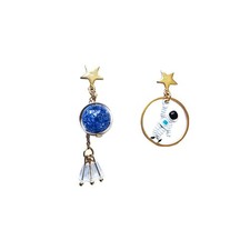 Creative Cartoon Astronaut Stud Earrings Asymmetric Spaceman Star Moon Drop Earr