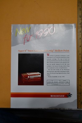 1990 Winchester Advertising Sheet Super-X 9mm Subsonic Silvertip Hollow Point
