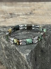 Silver Magnetic Hematite Therapy Bracelet Anklet 2 Row w African Turquoise