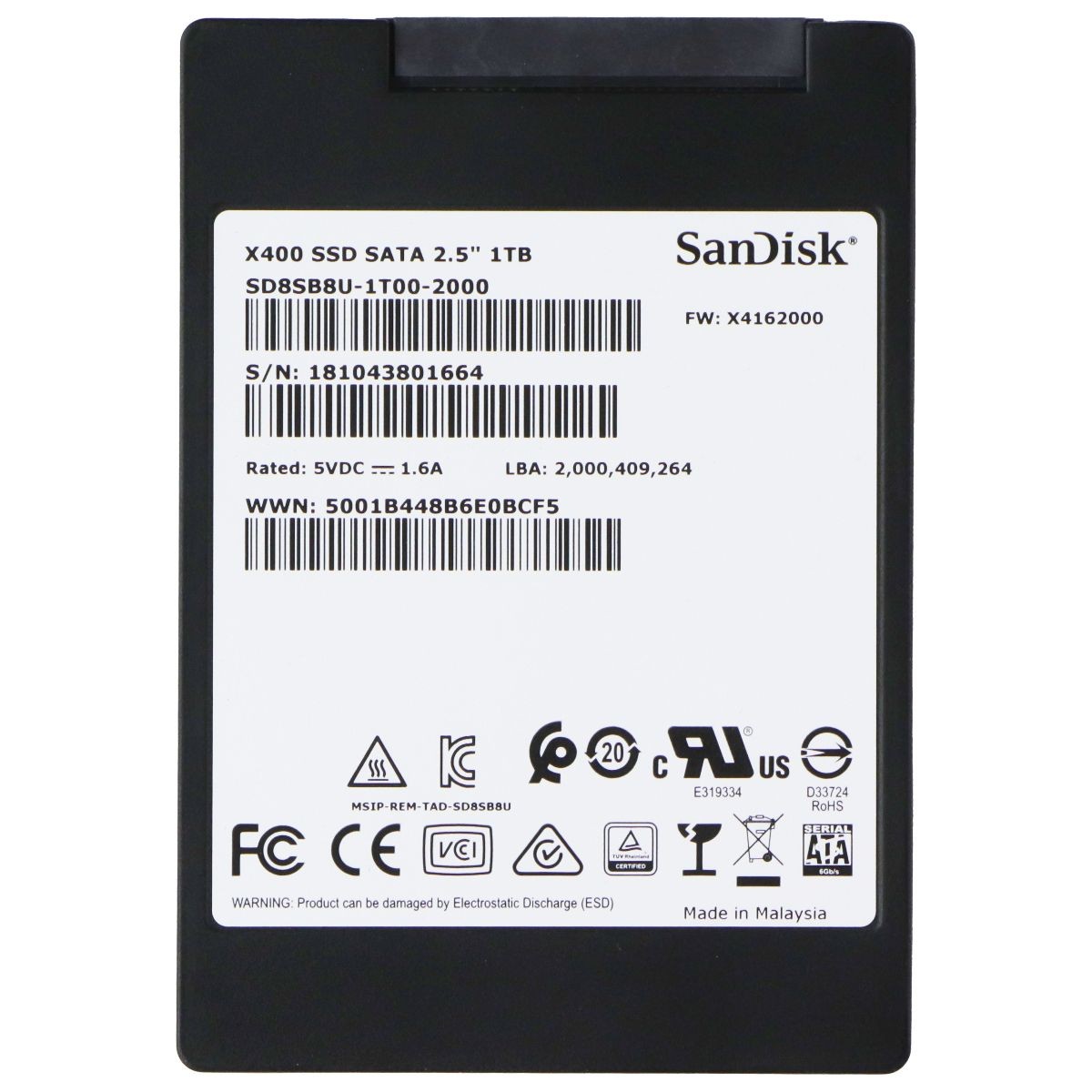 SanDisk X400 SATA 2.5-inch 1TB SSD (SD8SB8U-1T00-1122