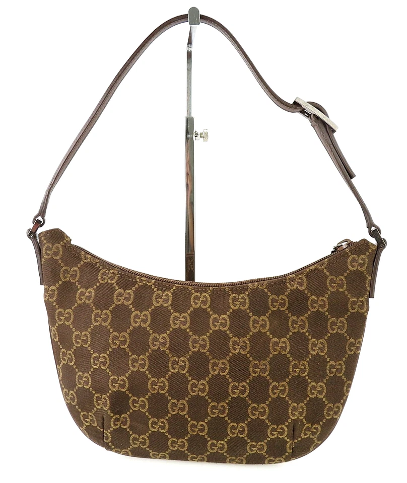 Auténtico Bolso de Mano Pequeño GUCCI Marrón GG Lona y Cuero #62128 Foto 2 de 4