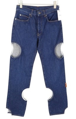 OFF-WHITE Meteor Damenjeans W28 Blau Mit Cut-Out Und Knopfleiste RRP765