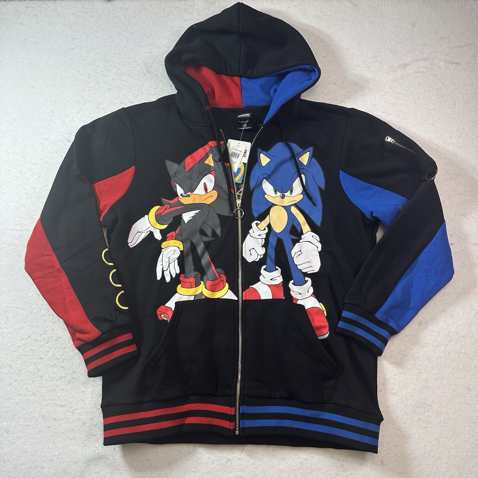Official Sonic The Hedgehog 3 Shadow Zip Up Split Sega Game Hoodie Mens Size 2XL