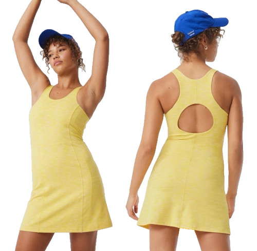 New OUTDOOR VOICES Spring Fling CIRCLE BACK DRESS Hidden Shorts FLOW YELLOW sz S