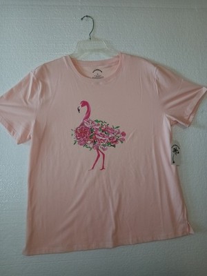 Caribbean Ladies T Shirt Size XL Pink Rhinestone Rose Flamingo Island Cruise 