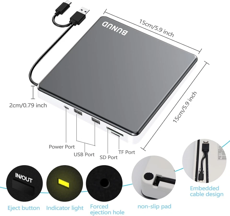 External DVD Drive USB C SuperDrive for Apple, Slot-in CD Drive for Mac, Port... - Image 4 of 4