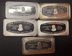 1000 Grains .925 Solid Sterling Silver Franklin Mint Art Bars (5) Xmas 1970s