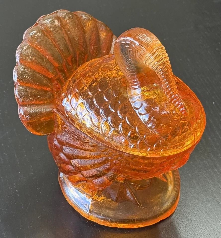 Vintage Amber Glass 7” Turkey Candy Jar Covered Dish Thanksgiving Centerpiece - Image 2 of 4