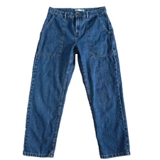 Zara Blue Jeans Womens Size 6 Patch Pockets Straight High Waist Baggy Streetwear