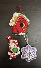 Completed Bucilla Felt Xmas Ornaments Lot Of 3. Gingerbread, Santa, Snowflake