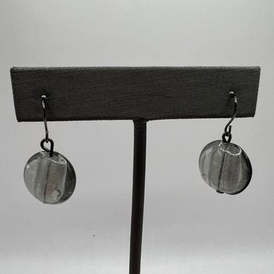Gray Glass Beaded Pierced Earrings Wire Hook