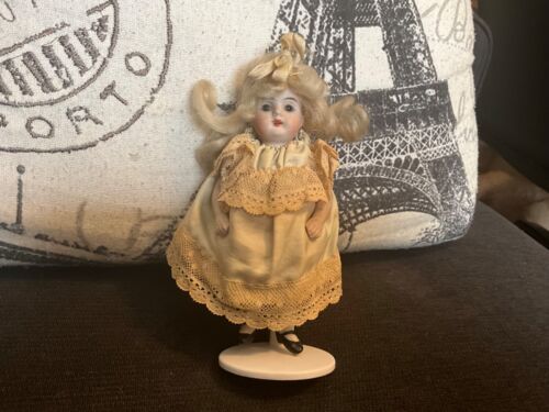 Antique Kestner? Jtd. Glass Eyed Bisque German 5" Dollhouse Mignonette Doll VGC - Picture 1 of 13