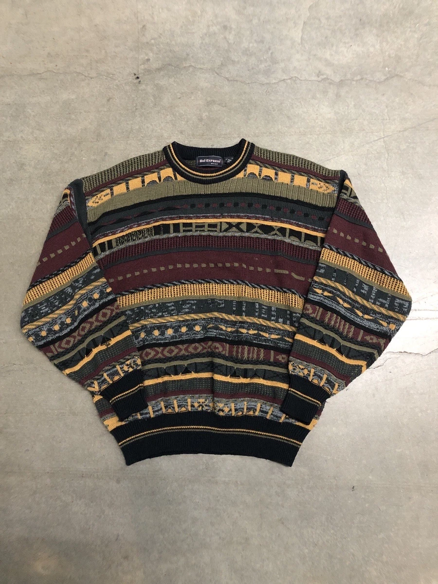 Vintage 90 s Coogi Style Horizontal 3D Knit Multi Color Sweater