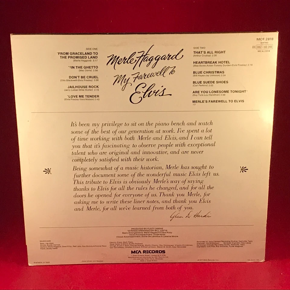 MERLE HAGGARD My Farewell To Elvis 1977 UK vinyl LP From Graceland Jordanaires - Image 2 of 4